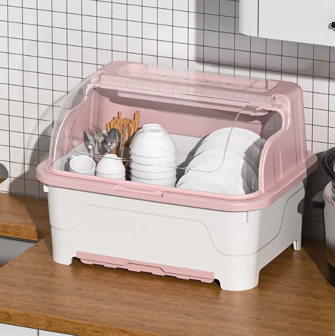Kitchen Storage Box with Cover Drain Rack Plastic
